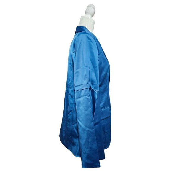 Kyle x Shahida designer blue silk long jacket blazer long slit sleeves size M - Picture 4 of 12